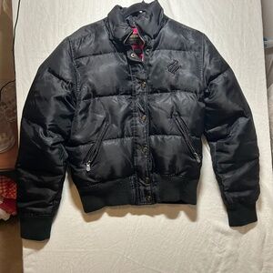 Y2K Vintage ROCAWEAR Women's sz Medium Black Pink Down Cropped Puffer Jacket zip